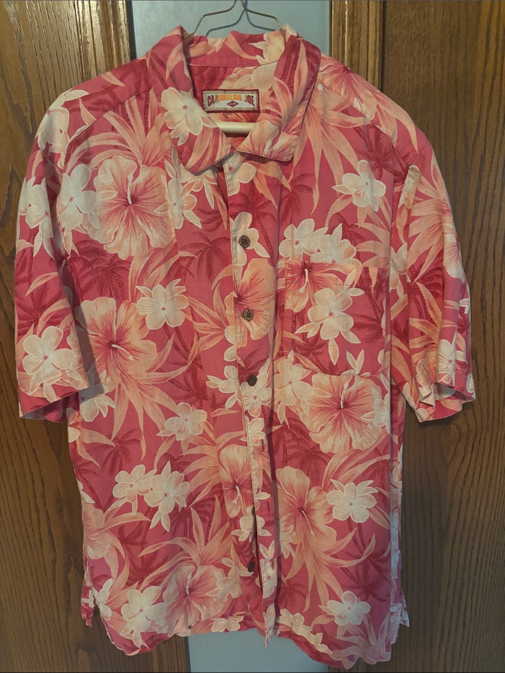Caribbean Joe Pink and Cream Floral Camp Shirt